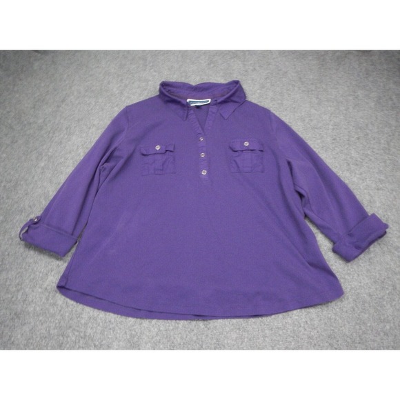 Karen Scott Blouse women's Plus Size 3X Purple Henley Neck‎ Collared w/ Pockets* - Picture 1 of 10